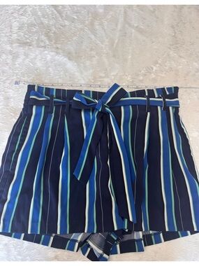 Large Zara Navy Blue Striped Tie-Waist shorts
